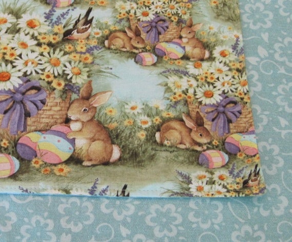 Set of 6 Reversible Easter Pastel Easter Bunny /& Eggs Placemats with Yellow Backs