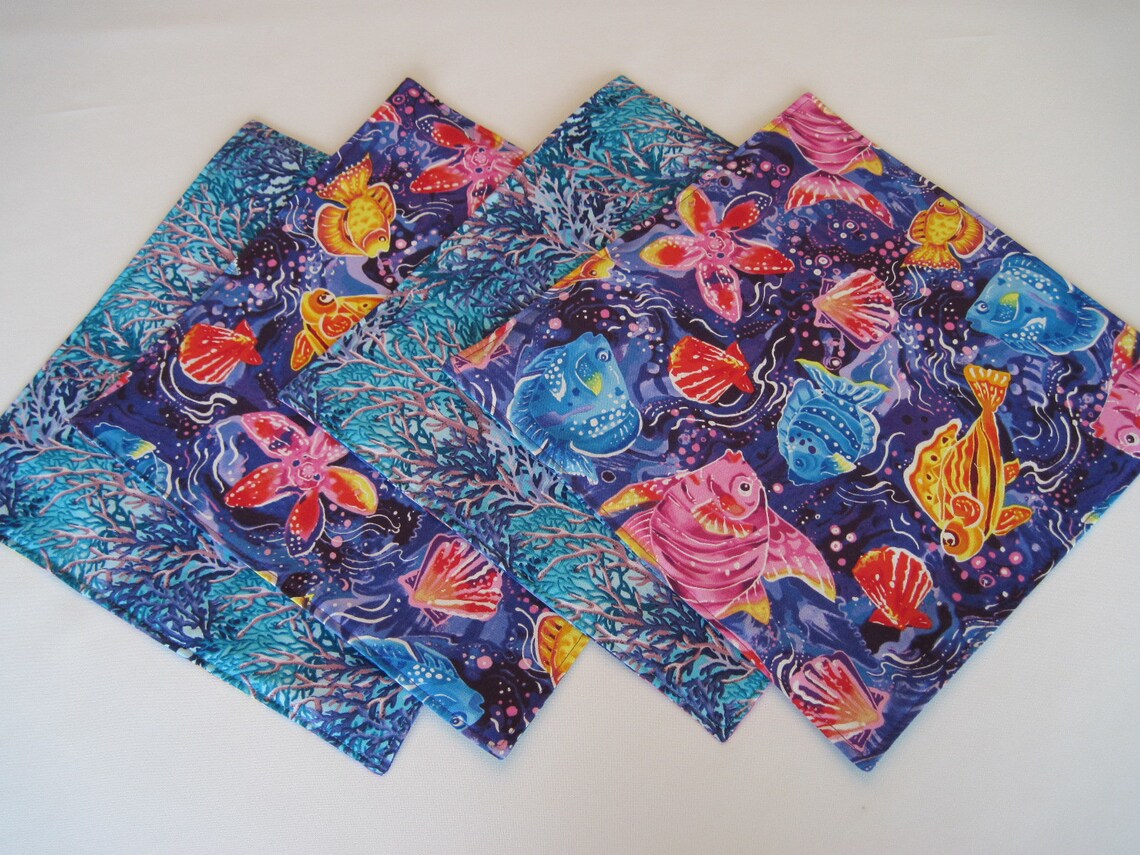 Tropical Fish Napkins Set of 4 Colorful Summer Napkins Etsy