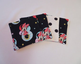 Black Minnie Mouse Coasters Reversible set 4-6 Disney Coasters Minnie Mouse Mug Rugs Disney table decor Disney gift Minnie Mouse Home Decor