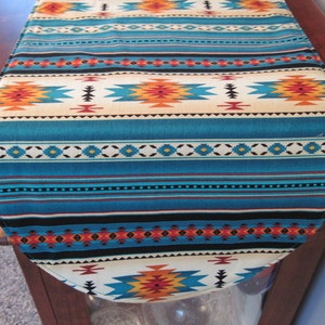 36 Southwestern Table Runner Reversible Orange Red and Turquoise Southwest Table Runner Aztec Table Runner Sedona Table Runner image 4