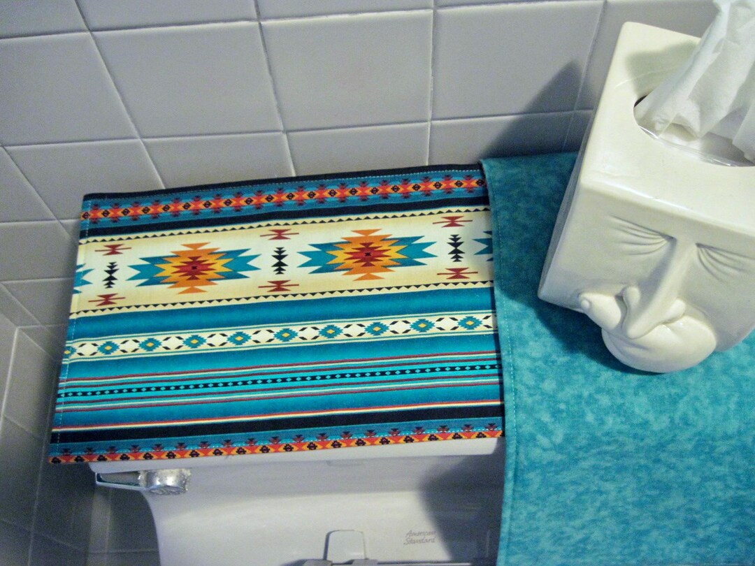Teal Southwest Toilet Tank Runner Turquoise Toilet Tank Topper Aztec ...