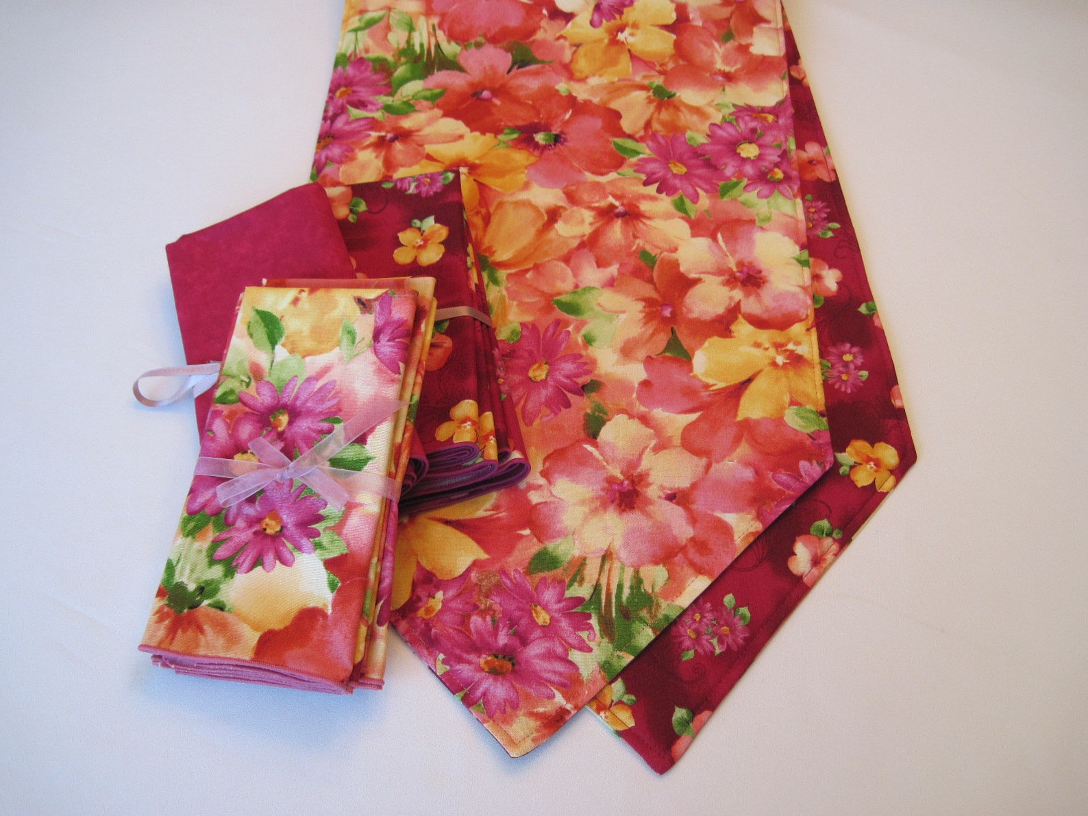 54 Pink Floral Table Runner Reversible Pink Table Runner Etsy
