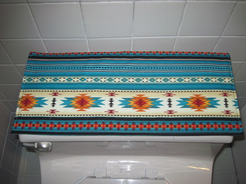 Teal Southwest Toilet Tank Runner Turquoise Toilet Tank Topper Etsy