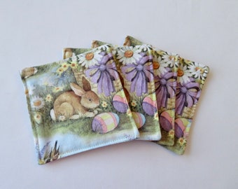 Easter Coasters Easter Bunny Coasters 4 or 6 Easter Daisy Mug Rugs Easter Mug Rugs Purple Easter Coasters Easter Decor Easter Hostess Gift