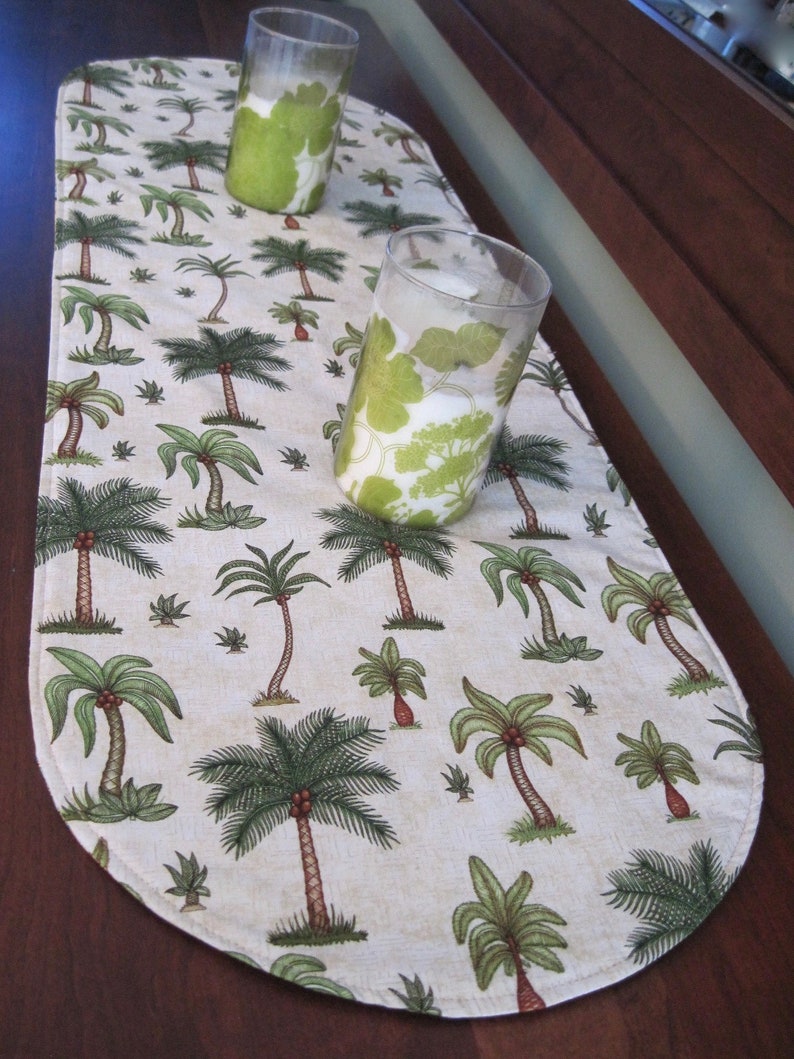 36 Palm Tree Table Runner Reversible Tropical Green Etsy