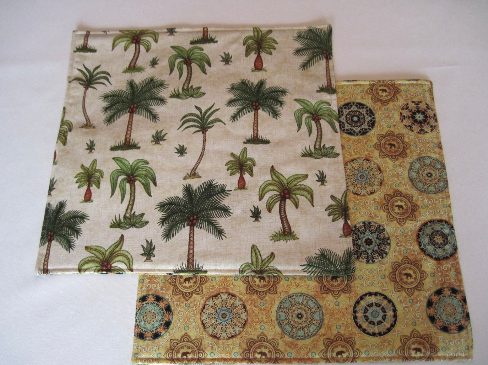 Palm Tree Round Placemats Reversible Set of 2 4 or 6 Tropical Circular ...