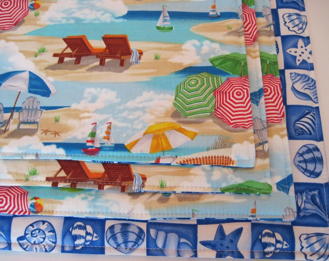 Beach Placemats Reversible Set of 4 or 6 Summer Placemats Seashell