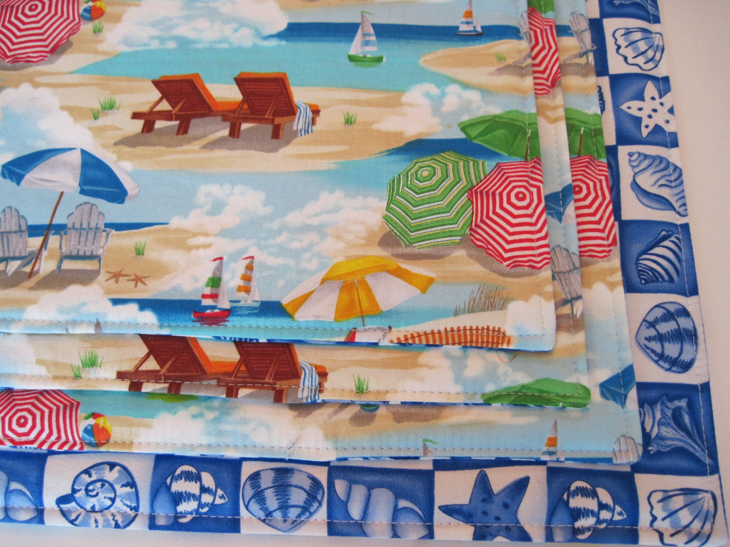 Beach Placemats Reversible Set of 4 or 6 Summer Placemats Etsy