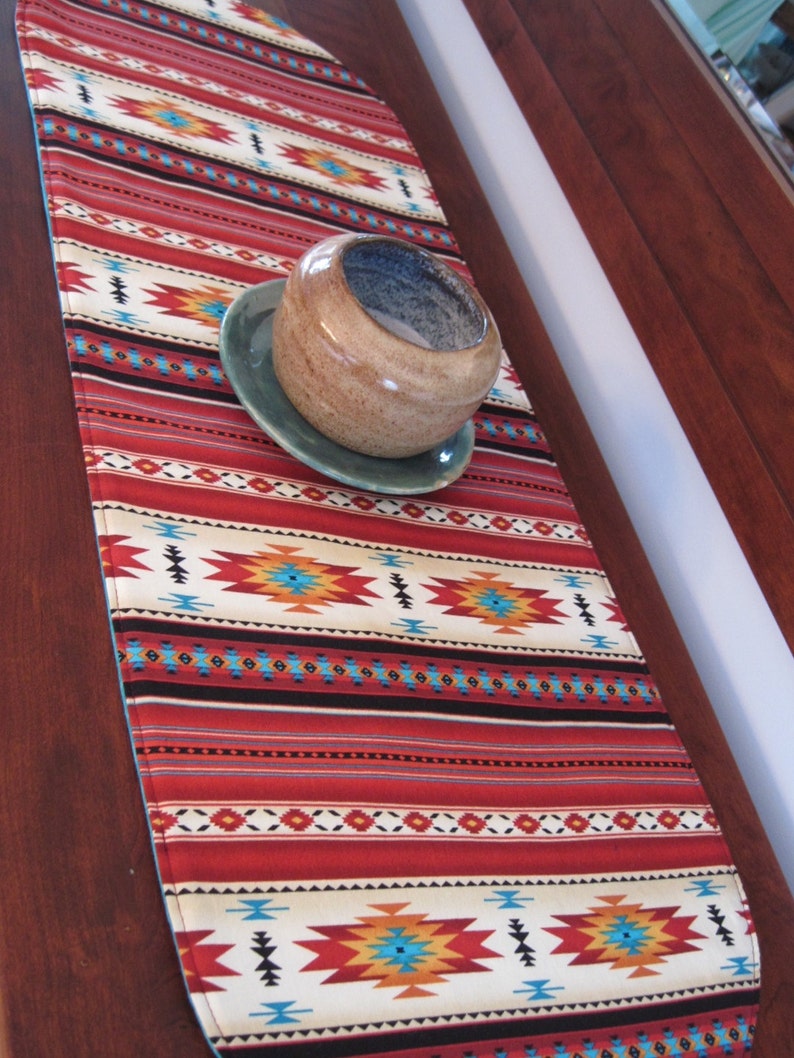 36 Southwestern Table Runner Reversible Orange Red and Turquoise Southwest Table Runner Aztec Table Runner Sedona Table Runner image 3