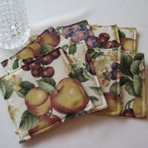 SALE Fruit Coasters Set of 4 or 6 Fall Coasters Pear Grape Apple Mug Rugs Fruit Mug Rugs Beige Coasters Gift under 10 Fruit Decor