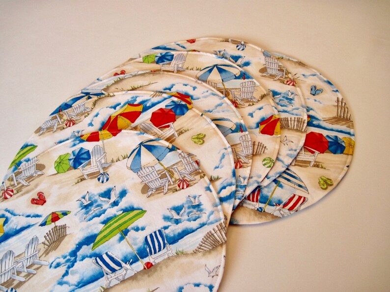Summer Beach Round Placemats Reversible Set Seaside Circular Etsy