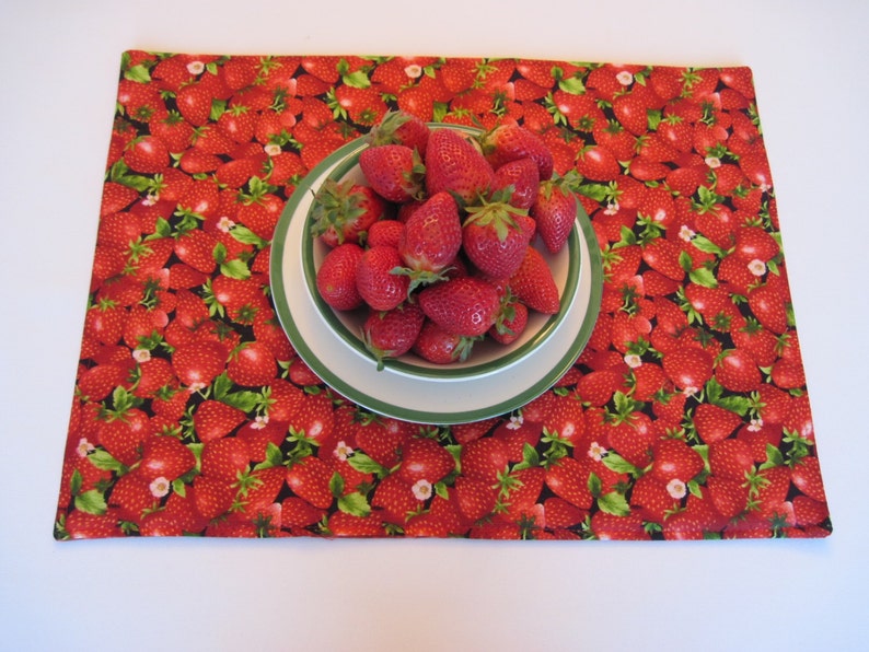 Strawberry Placemats Set 4/6 ReversibleFruit Red Placemats Etsy