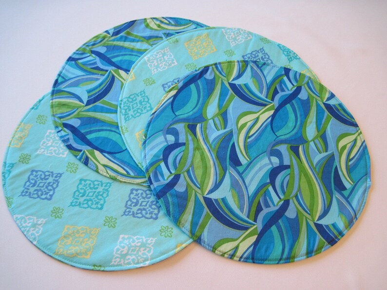 Set Of 2 4 6 Turquoise Circular Placemats Reversible Aqua Round Blue Green Circle Table Decor
