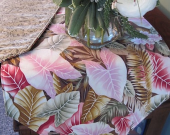 SALE 54" 72" Tropical Table Runner Reversible Kauai Runner Pink Sage Green Centerpiece  Fern Table Topper Hawaiian Table Runner Summer decor