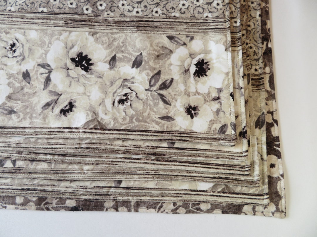 Neutral Gray/beige/taupe Placemats Reversible Set of 4 or 6 Floral Gray