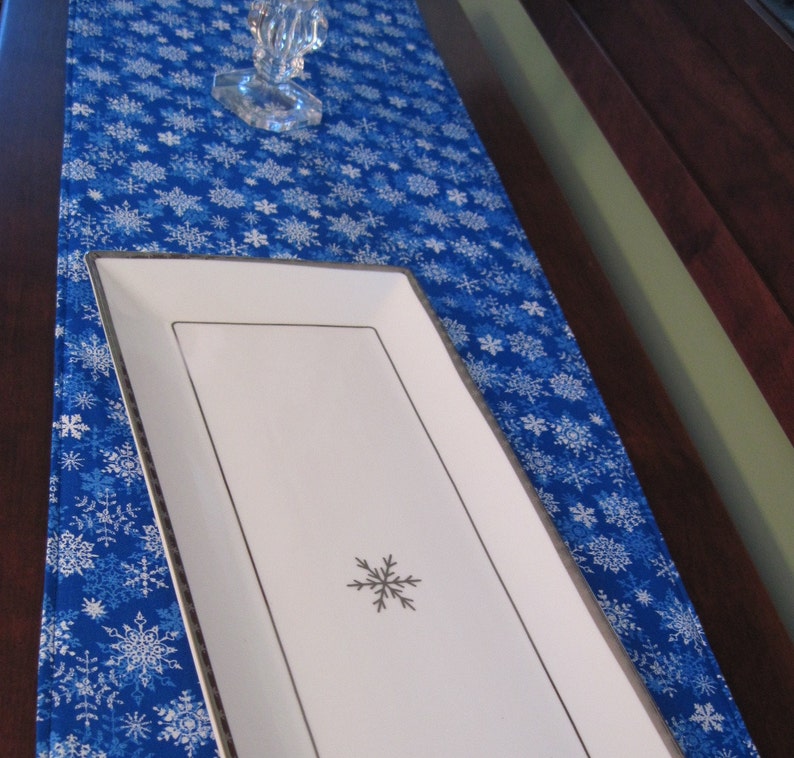 54 Blue Snowflake Table Runner Reversible Winter Table Etsy
