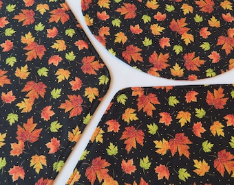 Black Fall Wedge Placemats Reversible set 4 or 6 Fall Leaves Wedge Placemats Earth Tones Autumn Placemats for round table Fall Table Decor