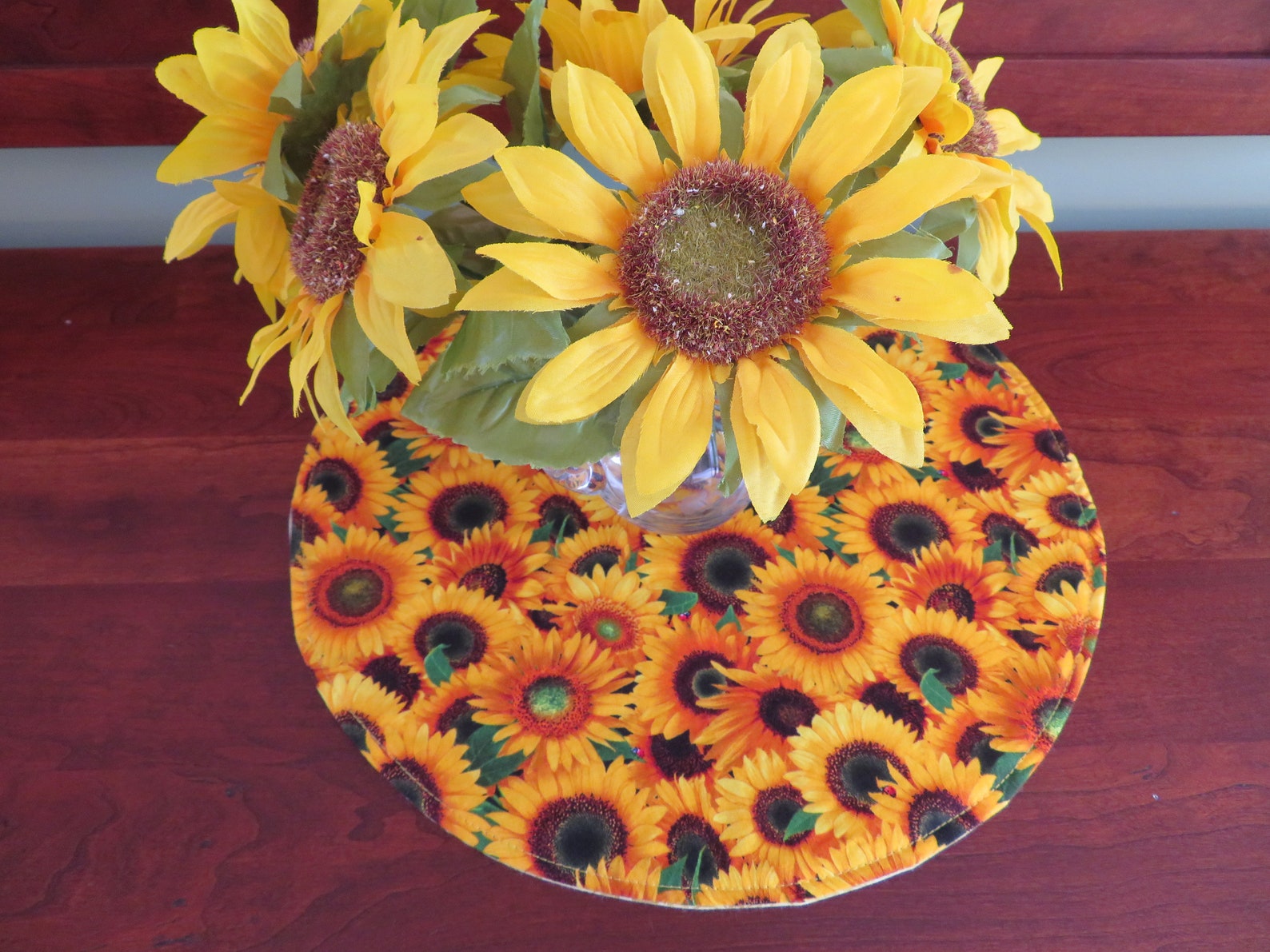 Sunflower Circular Placemats Reversible Set 2 4 6 Yellow Round Etsy