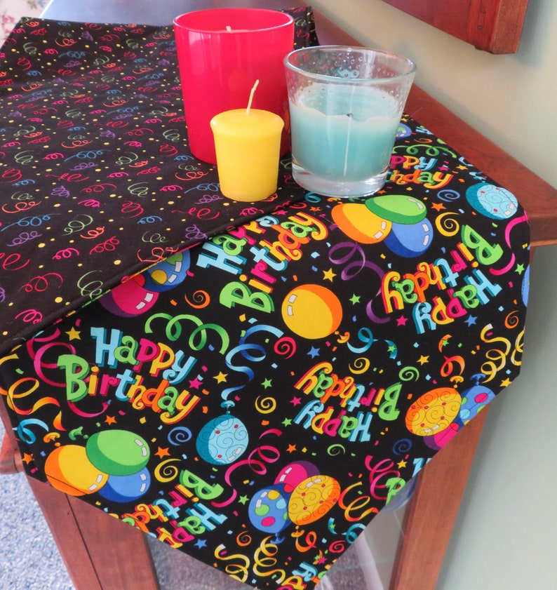 54 Birthday Party Table Runner Reversible Birthday Table Runner Balloon Table Runner Boy Girl birthday runner Happy Birthday Centerpiece image 1