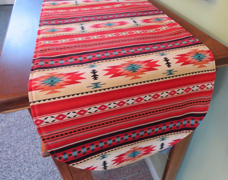 36 Southwestern Table Runner Reversible Orange Red and Turquoise Southwest Table Runner Aztec Table Runner Sedona Table Runner image 10