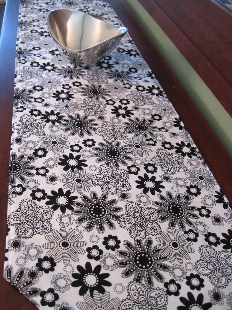 54 72 Black and White Table Runner Reversible Etsy