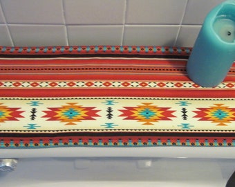 Red Southwest Toilet Tank Runner Turquoise Toilet Tank Topper Aztec Sedona Toilet Cover Red Aztec Toilet Tank Runner Southwest Bath Decor