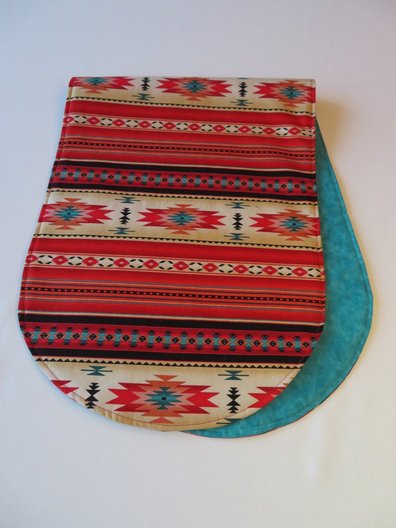 36 Southwestern Table Runner Reversible Orange Red and Turquoise Southwest Table Runner Aztec Table Runner Sedona Table Runner image 7