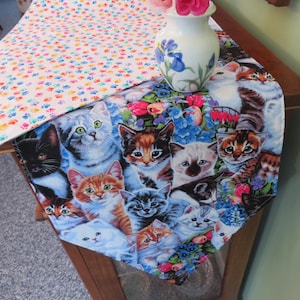 54&quot; 72&quot; Cat Table Runner Reversible Kitten Table Runner Kitty Cat Table Decor Cat Centerpiece Cat Lovers Cat Lady Gift Cat Dresser Scarf