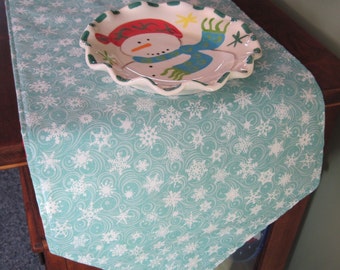 54" 72" Turquoise Snowflake Table Runner Reversible Winter Table Runner Aqua Snowflake Table Runner Snowflake Table Decor Turquoise Runner