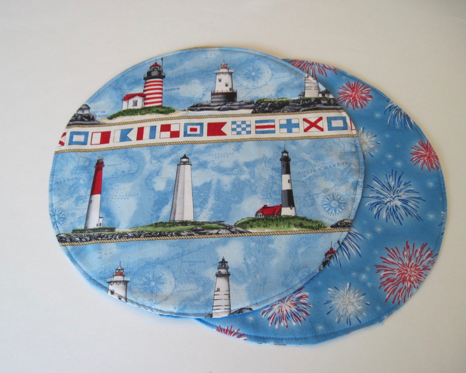 Lighthouse Placemat Set 4 or 6 Reversible Blue Nautical Etsy