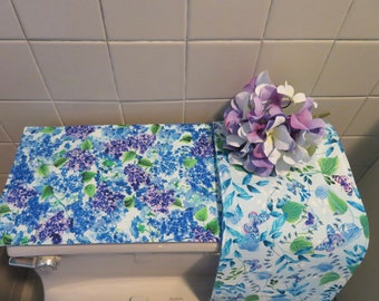 Purple Blue Hydrangea Toilet Tank Runner Summer Toilet Tank Topper Spring Hydrangea Toilet Lid Topper Blue Purple Hydrangea Bathroom Decor