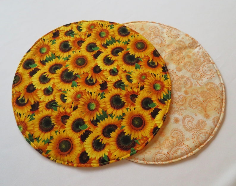Sunflower Circular Placemats Reversible Set 2 4 6 Yellow Round Etsy