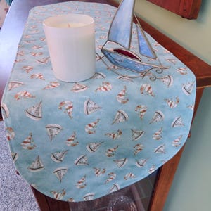 36&quot; Blue Sailboat Table Runner Reversible Blue Table Runner Nautical Blue Sand Dollar Table Runner Summer Runner Coastal Living Table Decor