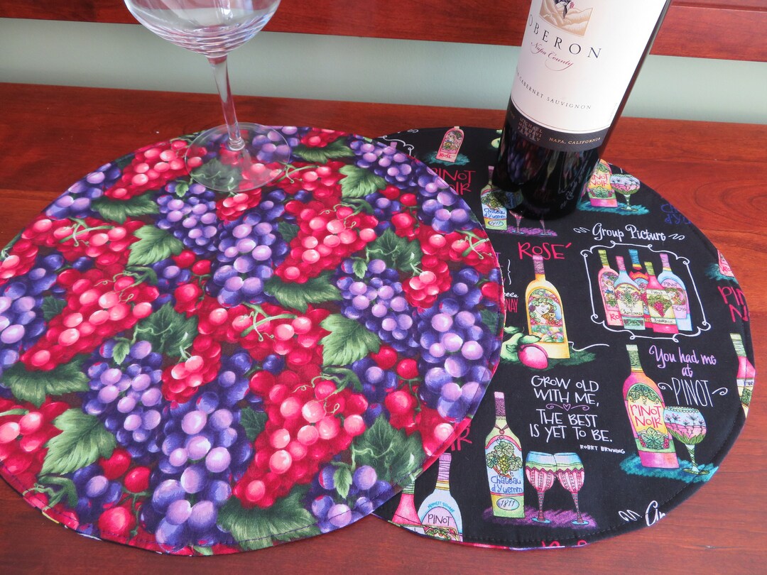 Wine and Grape Circular Placemat Set Reversible Wine Lovers Placemats Grape Placemats Wine