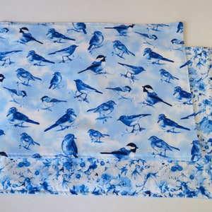 Blue Bird Placemats Reversible set of 4 or 6 Blue and White Floral Placemats Summer Placemats Bird Lovers Gift Bird Table Decor image 8