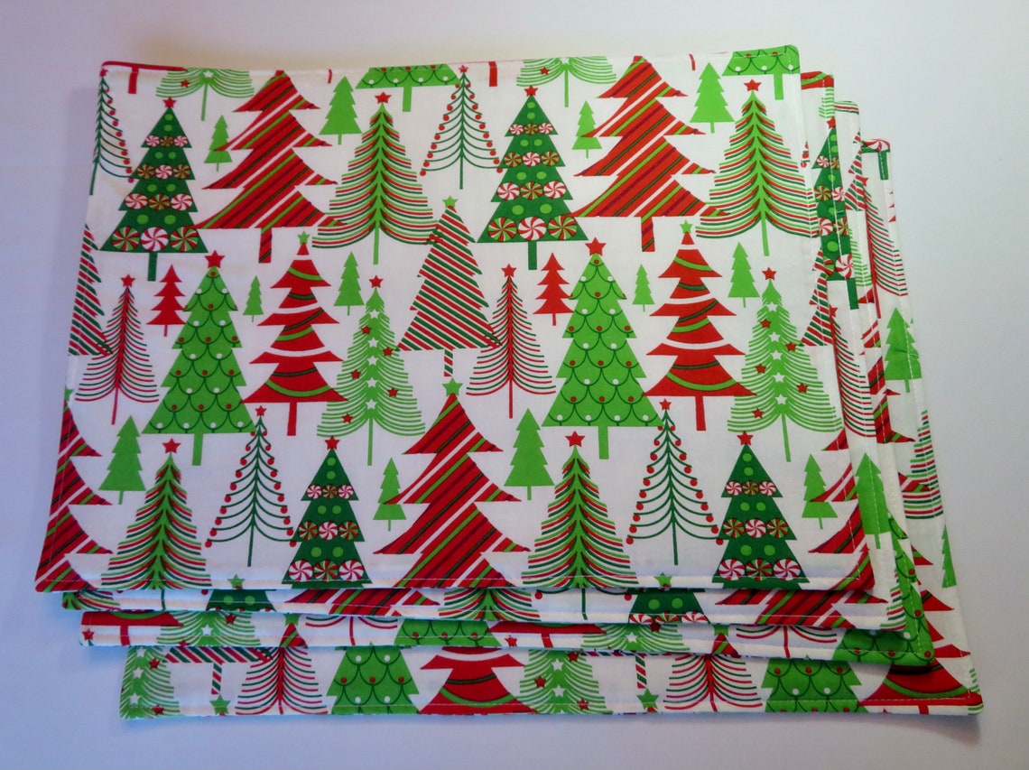 Christmas Placemats Set of 4 or 6 Reversible Candy Cane Etsy