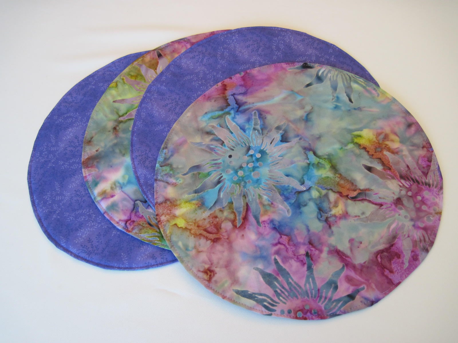 Batik Round Placemats Set 2 4 or 6 Reversible Purple Blue Etsy