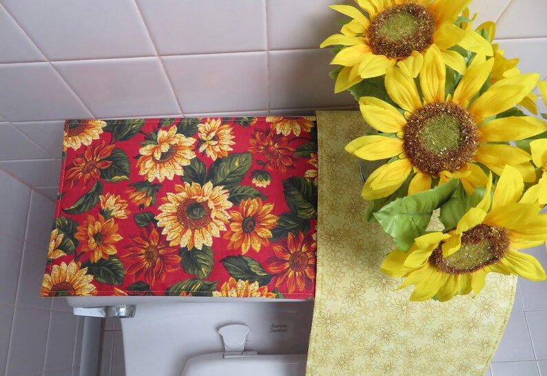 Yellow Sunflower Toilet Tank Runner Red Toilet Tank Topper Etsy