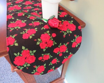 36" Red Rose and Heart Table Runner Reversible  Red and Black Table Runner Sweetheart Valentines Day Table Runner Valentines Day Table Decor