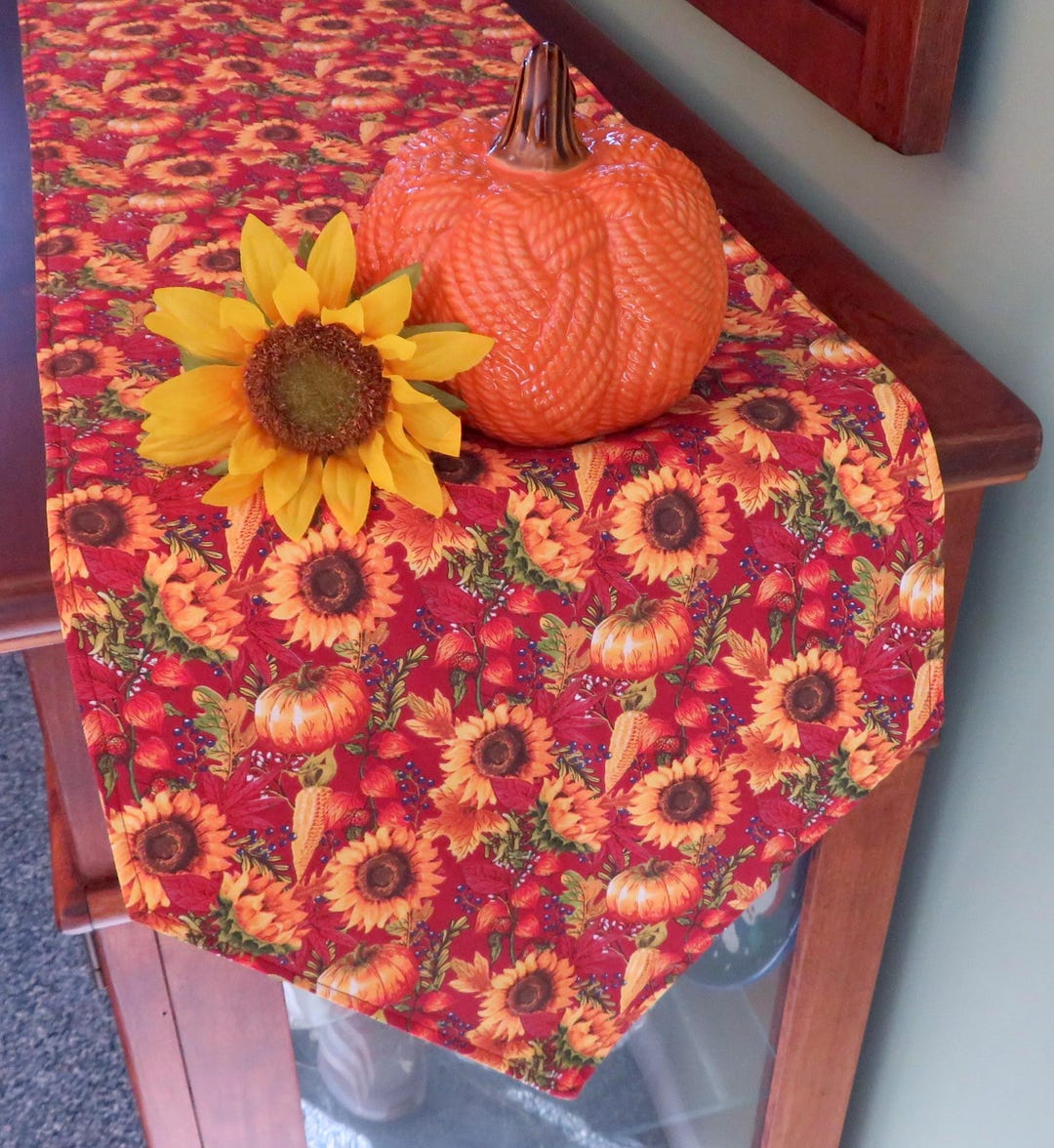 54" 72" Sunflower Pumpkin Table Runner Reversible Fall Harvest Table ...
