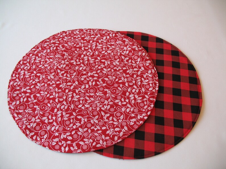 Circular Red Black Plaid Placemats Reversible Country Round Etsy
