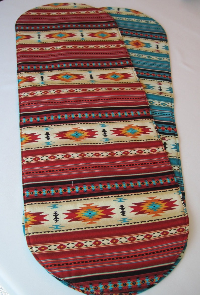 36 Southwestern Table Runner Reversible Orange Red and Turquoise Southwest Table Runner Aztec Table Runner Sedona Table Runner image 6