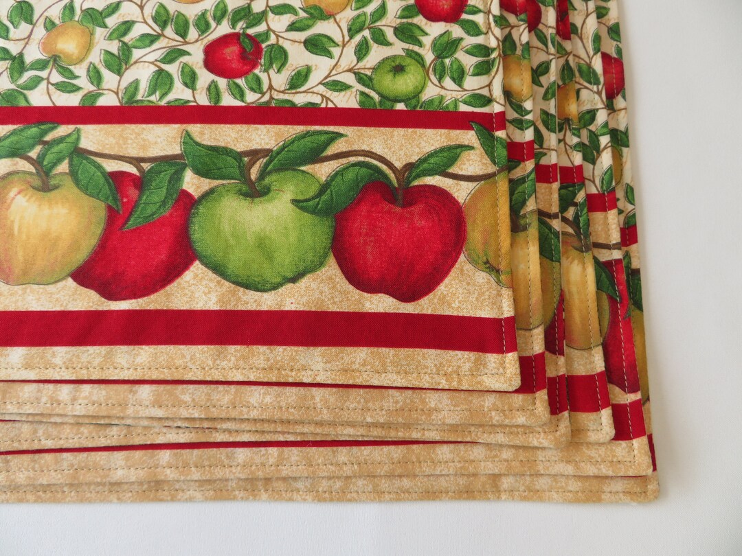 Apple Fall Placemats Reversible Set 4 6 Red Green Apple Placemats Fall Autumn Beige Placemats
