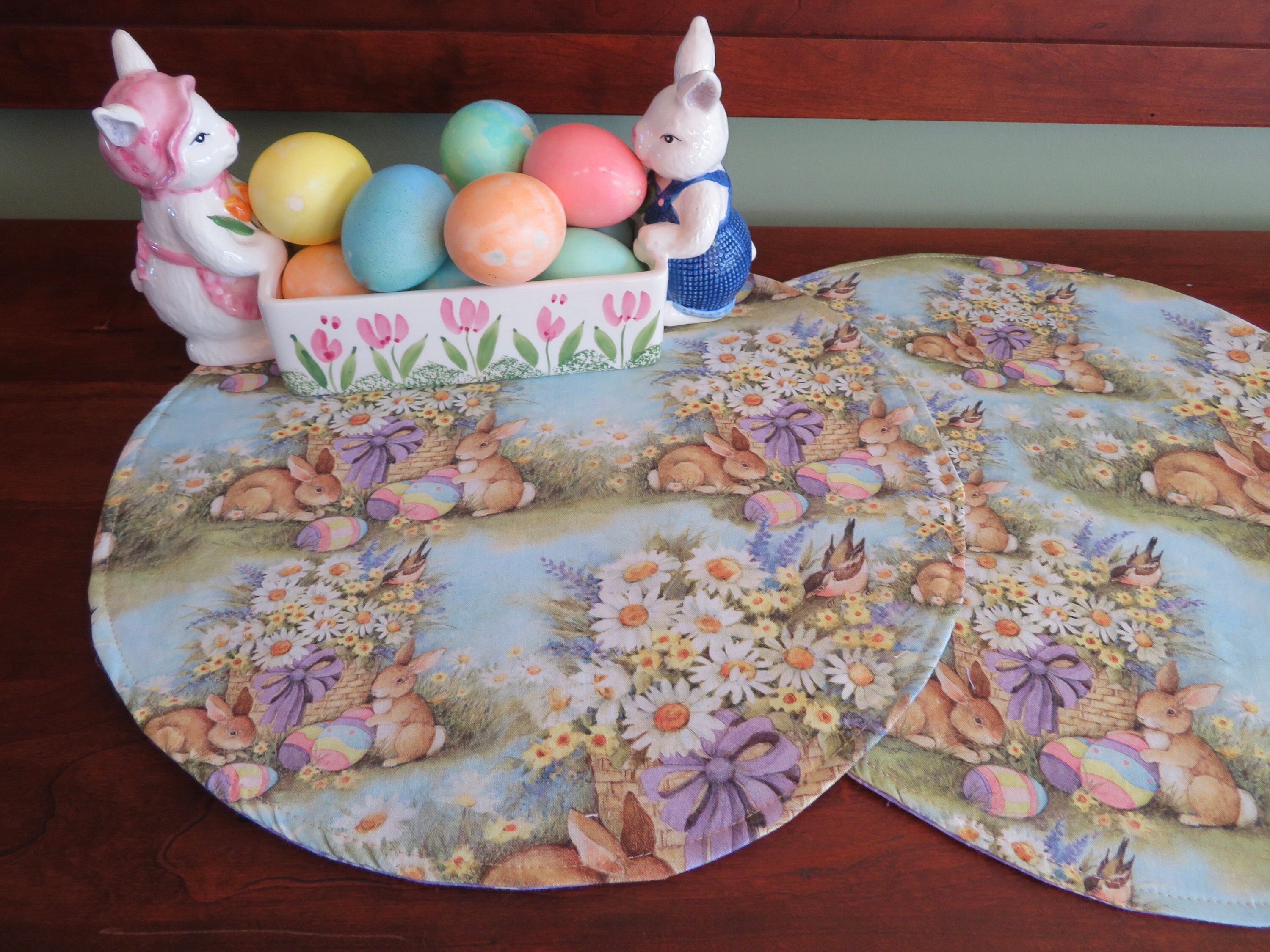 Easter Circular Placemats Reversible Set 2 4 6 Round Easter Etsy