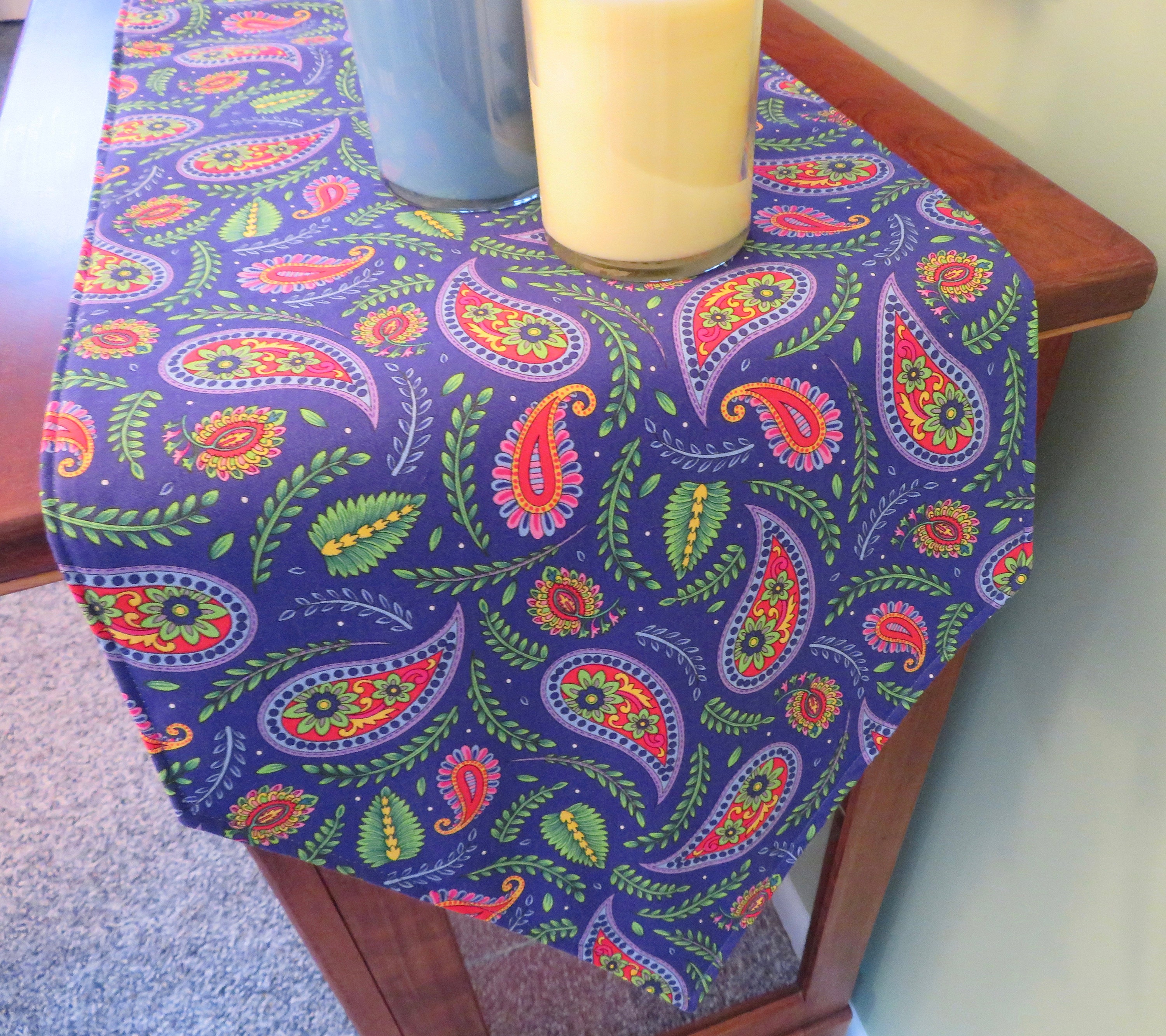 54 Blue Paisley Table Runner Reversible Trendy Classic Etsy
