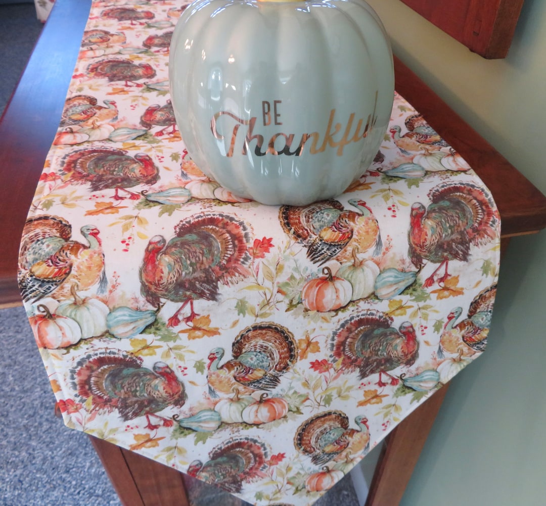 54 Thanksgiving Turkey Table Runner Reversible Aqua Country Farmhouse