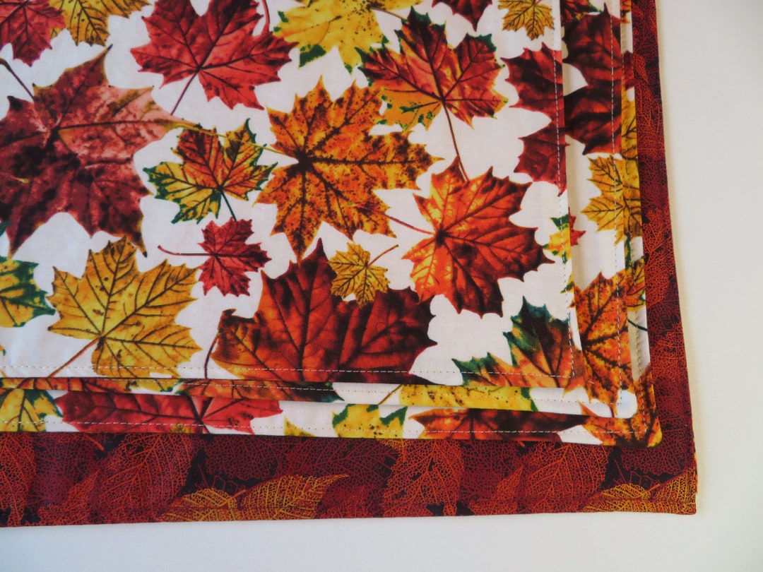 Autumn Fall Leaves Placemats Reversible Set 4 or 6 Large Autumn Leaf