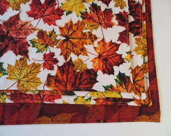 Autumn Fall Leaves Placemats Reversible Set 4 or 6 Large Autumn Leaf Placemats Fall Autumn Placemats Burgundy Yellow Placemats for Fall