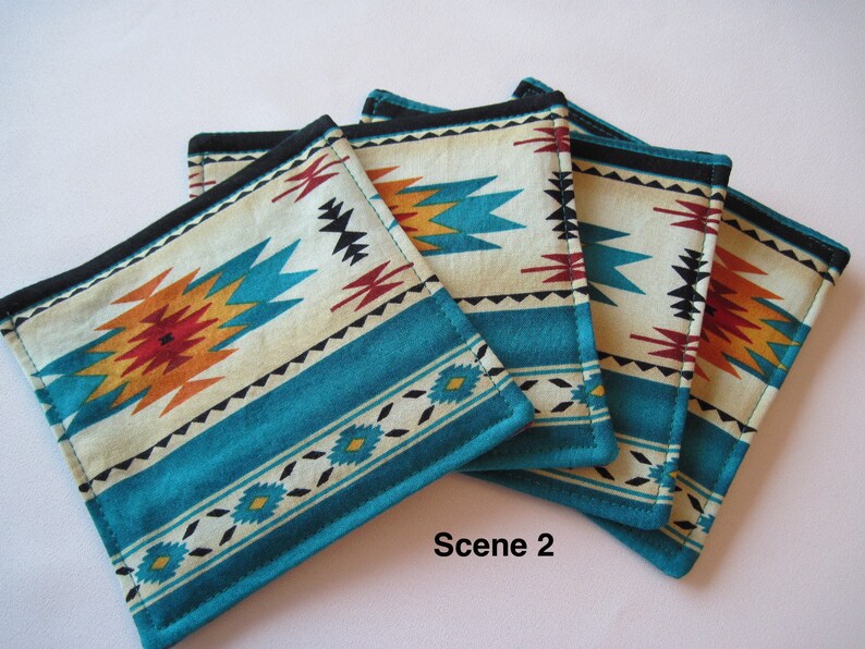 Southwestern Coasters Set of 4 or 6 Turquoise Southwest Etsy