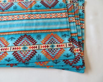 Blue Southwest Placemats Reversible set of 4 or 6 Rust Turquoise Aztec Placemats  Arizona Sedona Placemats Southwest Blanket Print Placemats